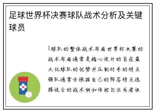 足球世界杯决赛球队战术分析及关键球员